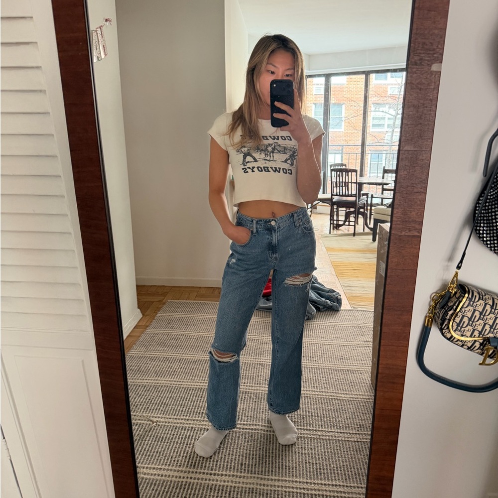 PacSun High Rise Wide Leg Distressed Blue Jeans